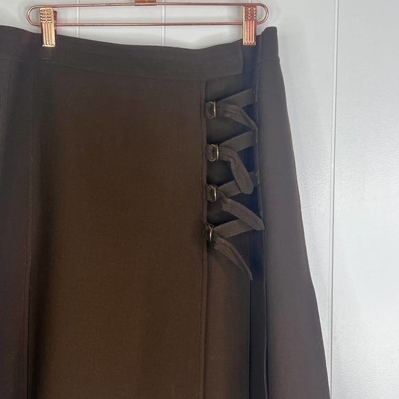 Charles Nolan 100% Wool Chocolate Brown Wrap/Kilt Like Skirt SZ 8 - Picture 3 of 7
